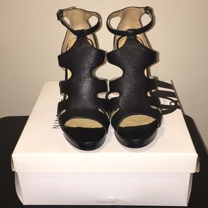 Gladiator leather stacked heels